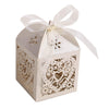 Ivory / Cream Love Heart Luxury Favour Boxes With Organza Ribbons - 20 pcs