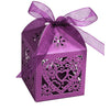 Purple Love Heart Luxury Favour Boxes With Organza Ribbons - 20 pcs
