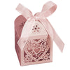 Rose Pink Love Heart Luxury Favour Boxes With Organza Ribbons - 20 pcs