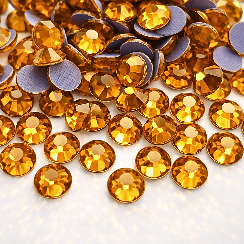 Yellow Gold Hot Fix Crystal Iron On Rhinestones Gems