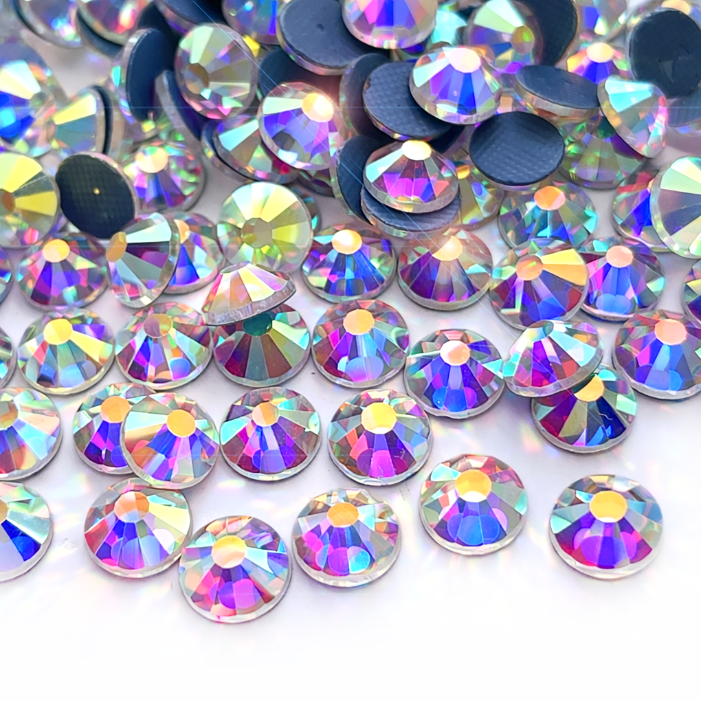 Multicolored rhinestones on a white background