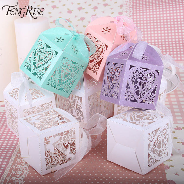 White Love Heart Luxury Favour Boxes With Organza Ribbons - 20 pcs