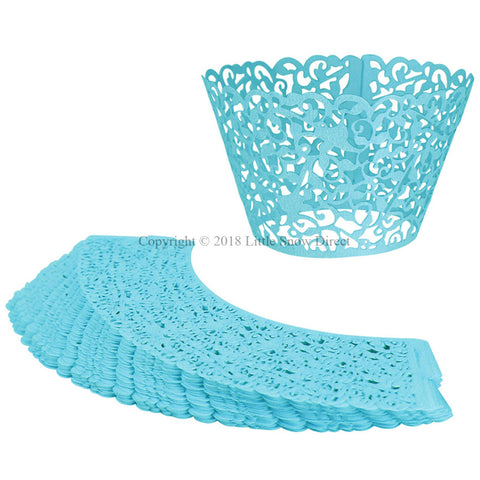 Turquoise Filigree Vine Laser Cut Cupcake Wrappers / Cases - 20 pcs
