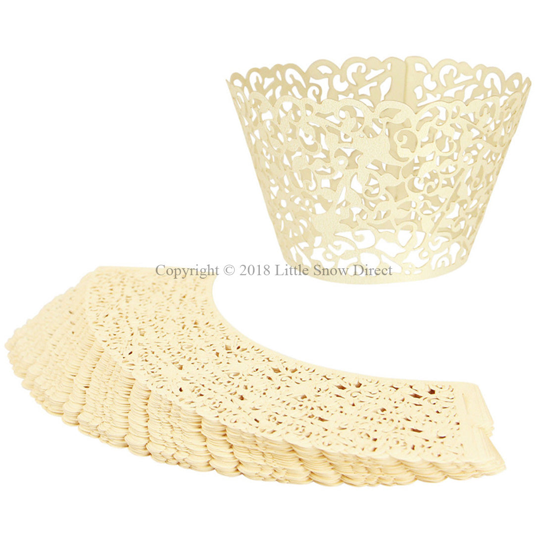 Cream Filigree Vine Laser Cut Cupcake Wrappers / Cases - 20 pcs