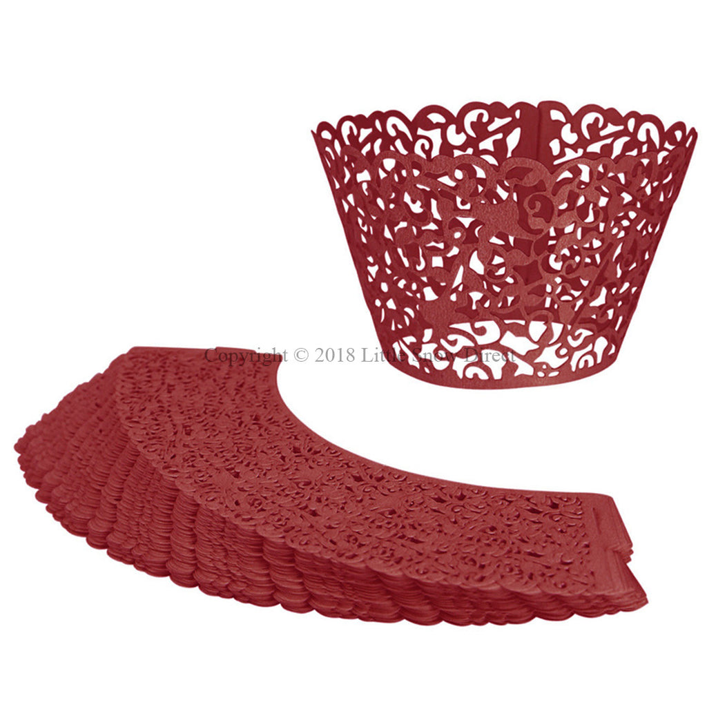 Dark Red Filigree Vine Laser Cut Cupcake Wrappers / Cases - 20 pcs