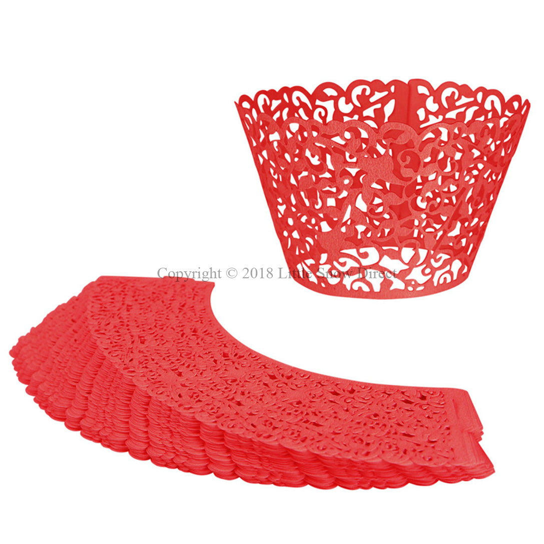 Red Filigree Vine Laser Cut Cupcake Wrappers / Cases - 20 pcs