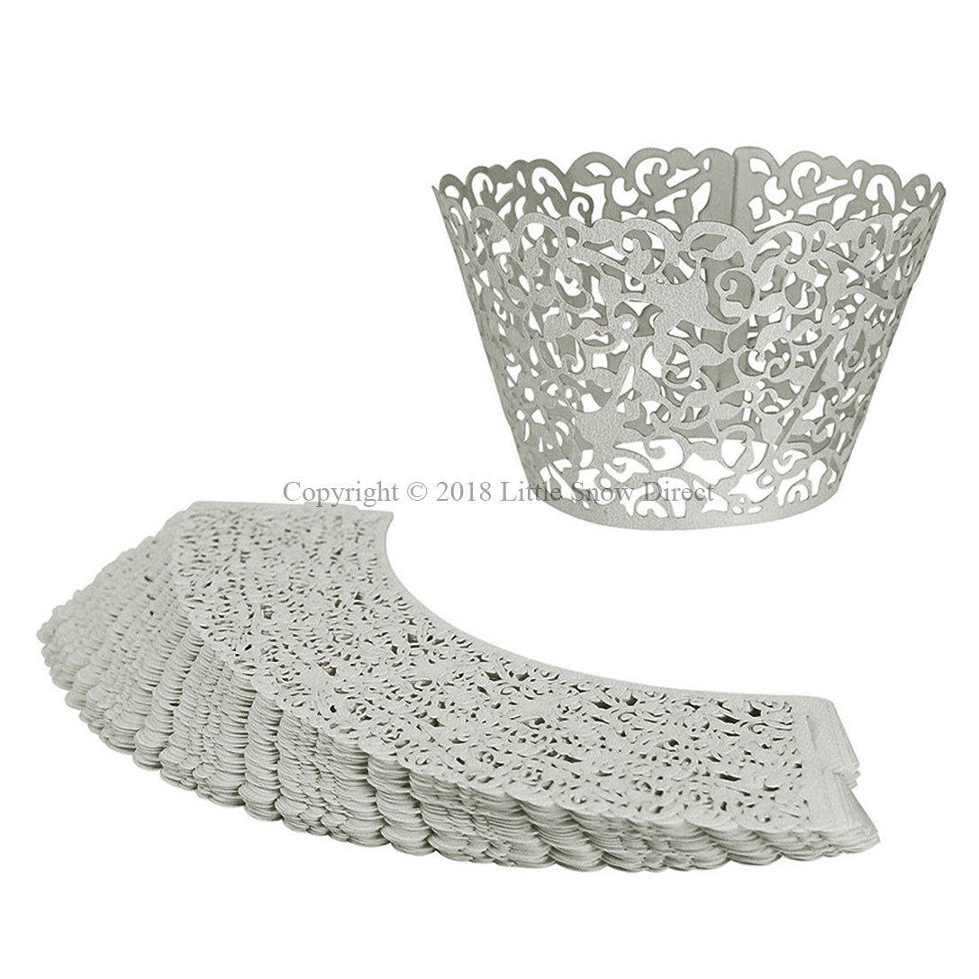 Silver Grey Filigree Vine Laser Cut Cupcake Wrappers / Cases - 20 pcs