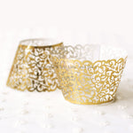 Metallic Gold Filigree Vine Laser Cut Cupcake Wrappers / Cases - 20 pcs
