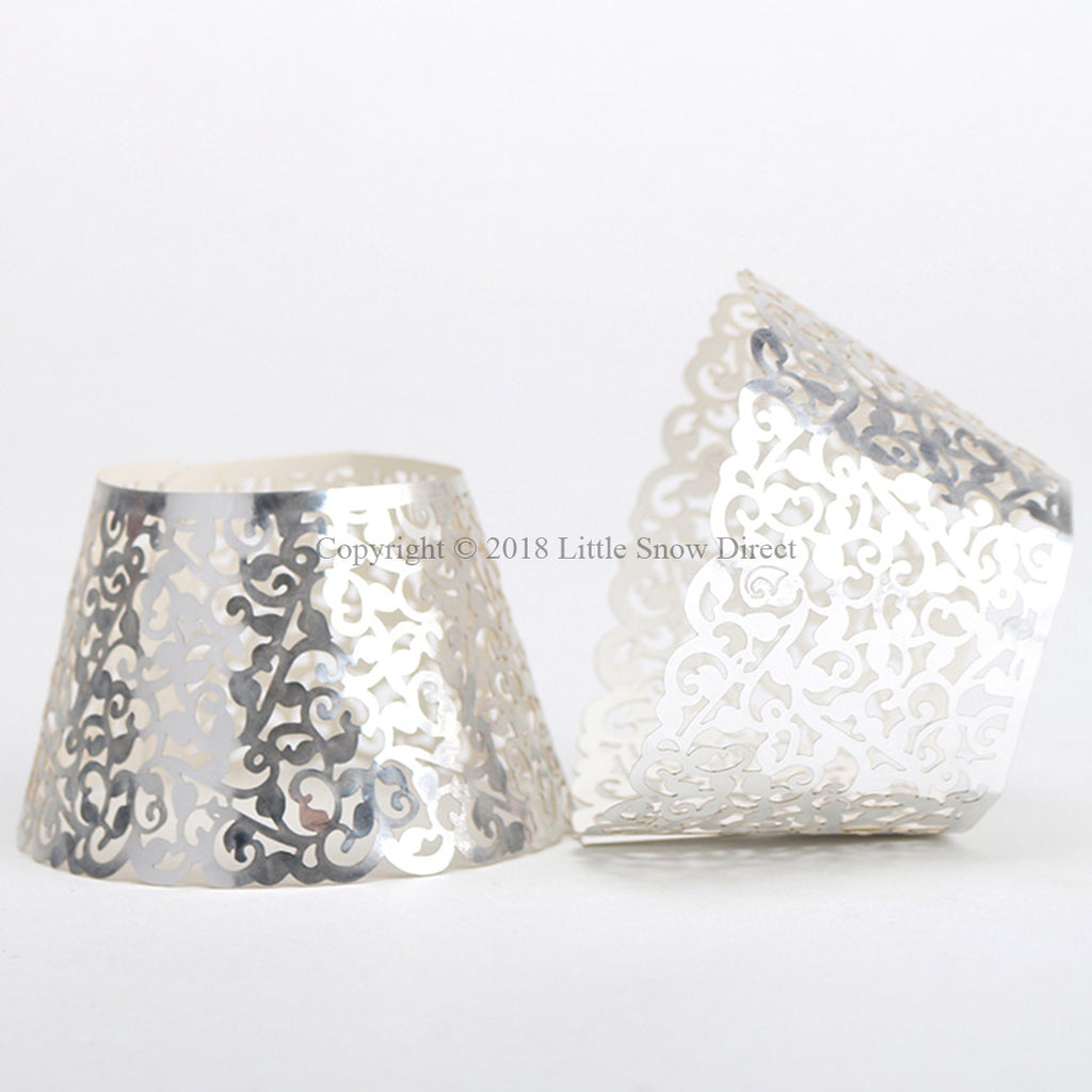 Metallic Silver Filigree Vine Laser Cut Cupcake Wrappers / Cases - 20 pcs