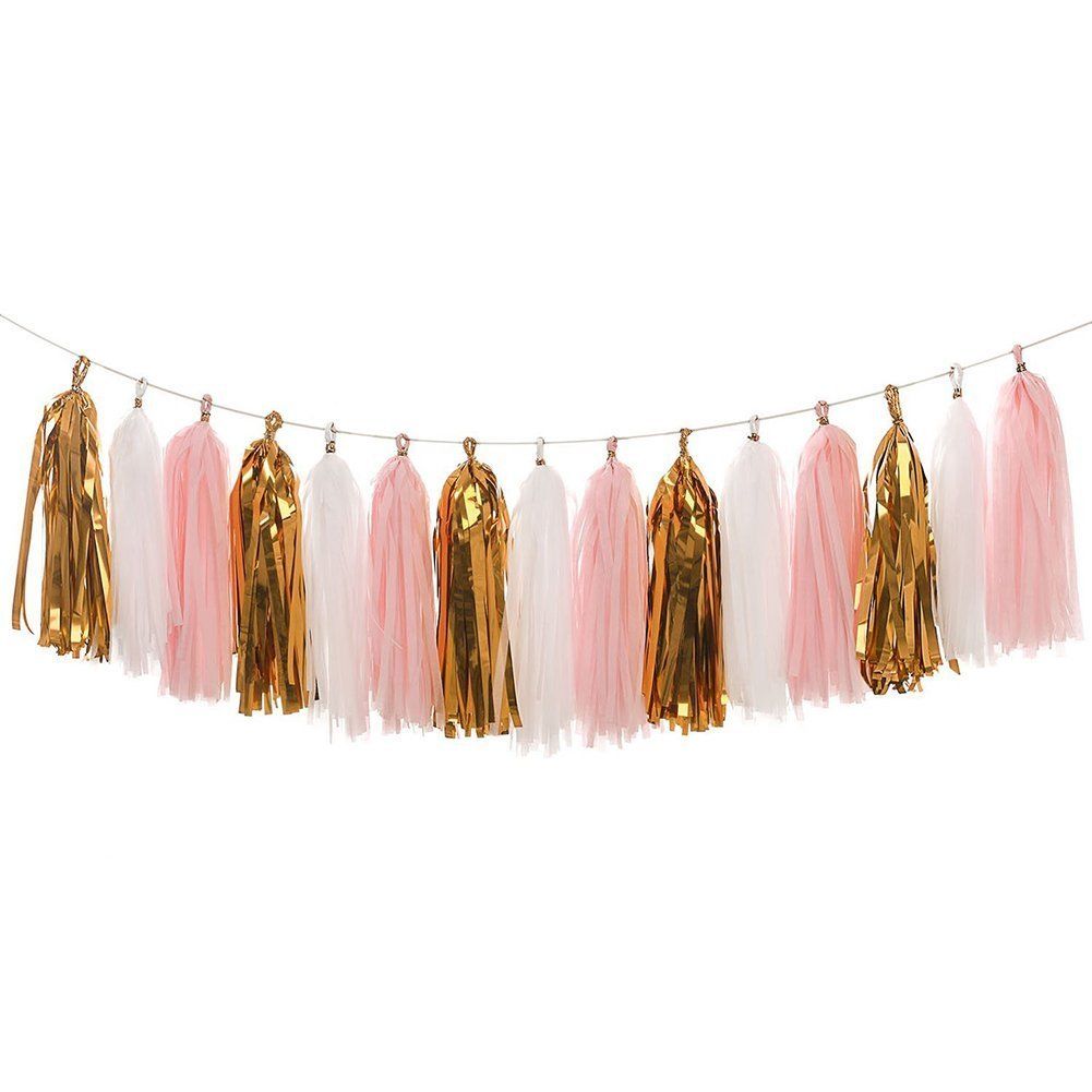 5pcs Tassels Garland Tissue Paper Bunting - Dark Red