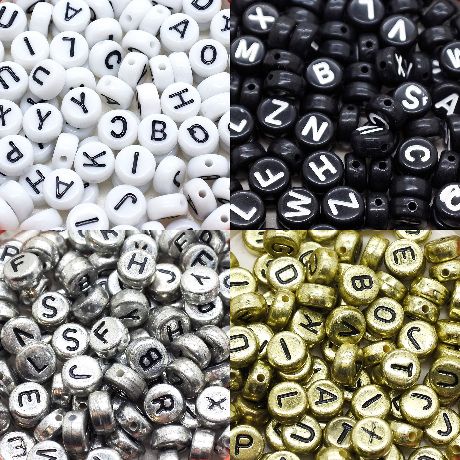 White Letter Alphabet Coin Beads (100 pcs)
