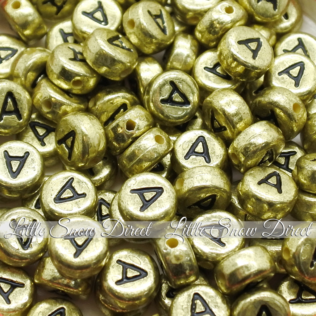 Vintage Gold Letter Alphabet Coin Beads (100 pcs)