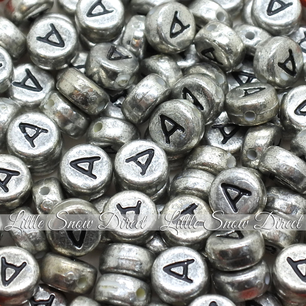 Vintage Silver Letter Alphabet Coin Beads (100 pcs)
