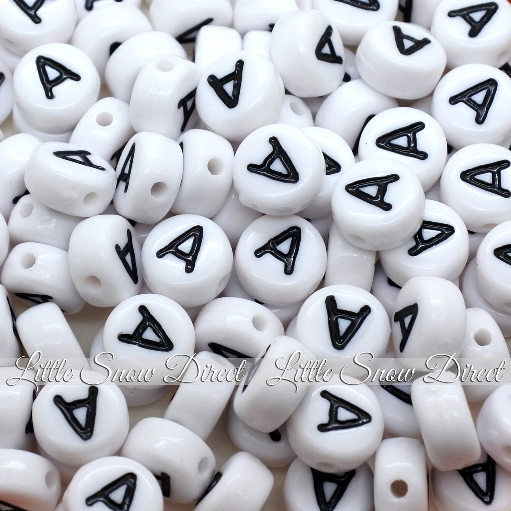 White Letter Alphabet Coin Beads (100 pcs)