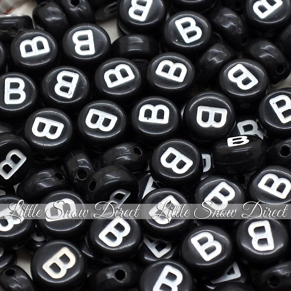 Black Letter Alphabet Coin Beads (100 pcs)