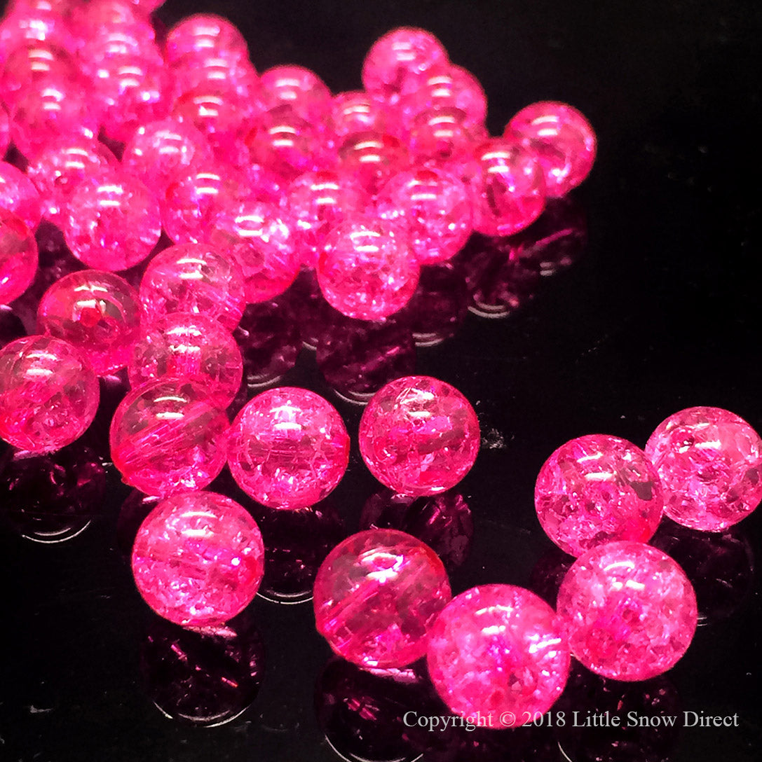 Fuchsia Round Glass Crackle Loose Beads - 100 pcs