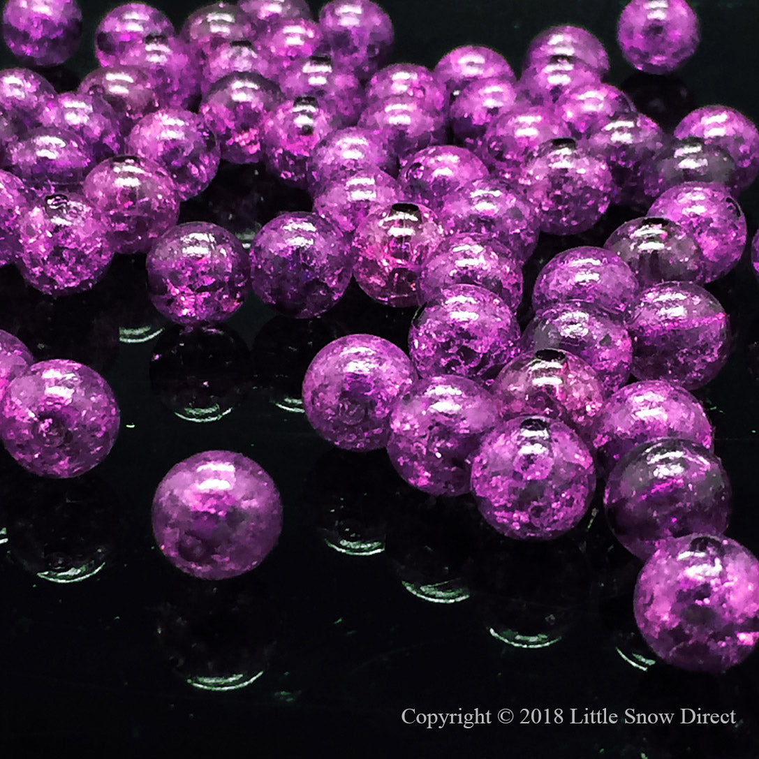 Plum Round Glass Crackle Loose Beads - 100 pcs