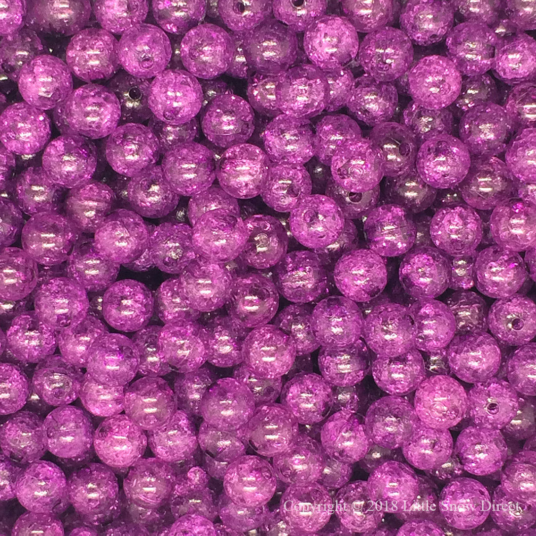 Plum Round Glass Crackle Loose Beads - 100 pcs