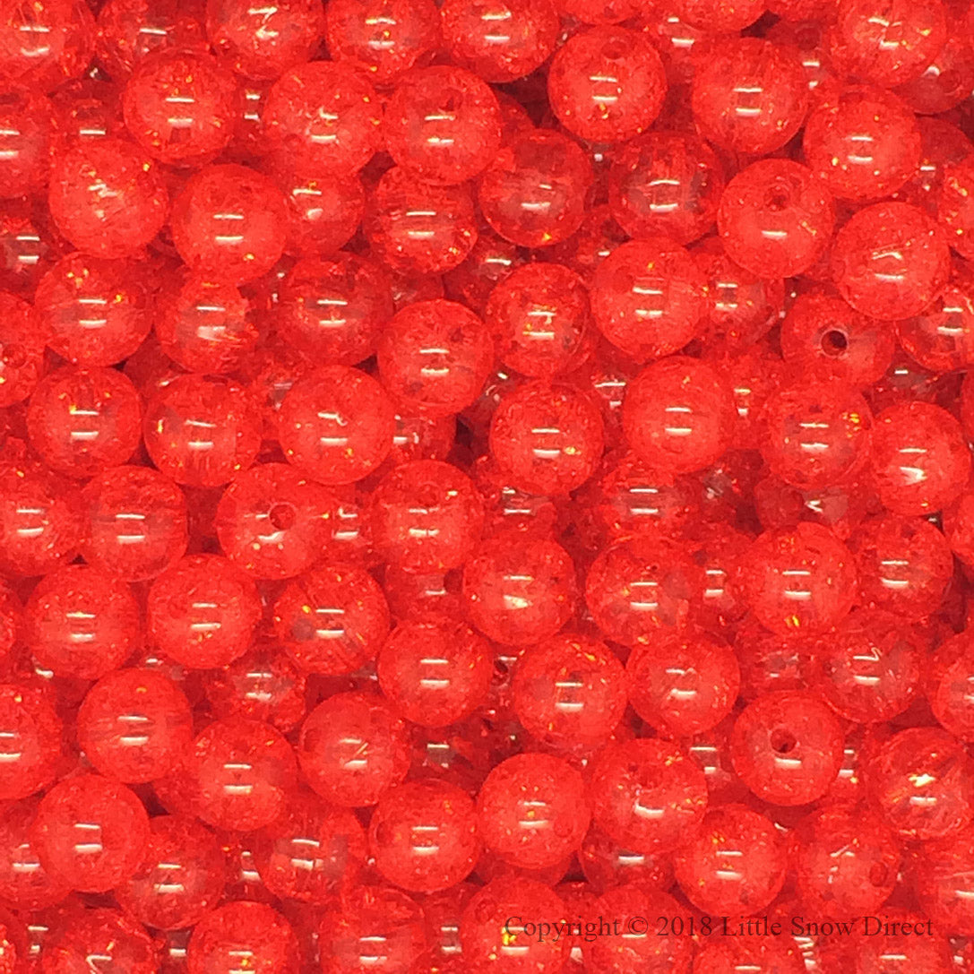 Red Round Glass Crackle Loose Beads - 100 pcs