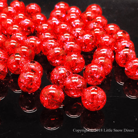 Red Round Glass Crackle Loose Beads - 100 pcs