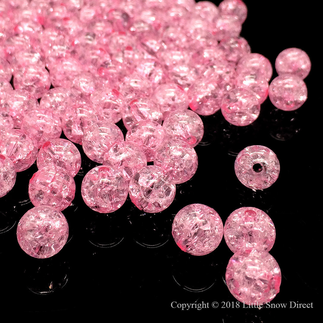 Rose Pink Round Glass Crackle Loose Beads - 100 pcs