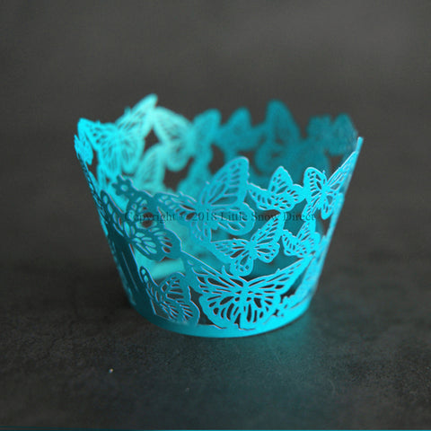 Turquoise Butterfly Laser Cut Cupcake Wrappers / Cases - 20 pcs