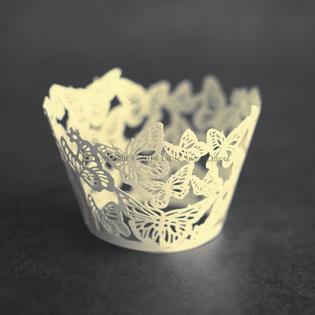 Cream Butterfly Laser Cut Cupcake Wrappers / Cases - 20 pcs