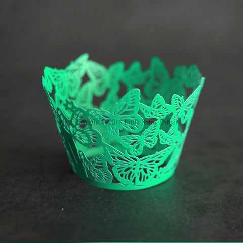 Green Butterfly Laser Cut Cupcake Wrappers / Cases - 20 pcs