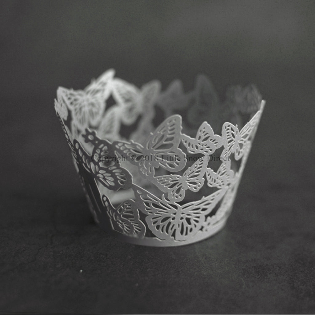 Silver Grey Butterfly Laser Cut Cupcake Wrappers / Cases - 20 pcs