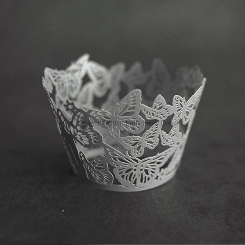 Silver Grey Butterfly Laser Cut Cupcake Wrappers / Cases - 20 pcs