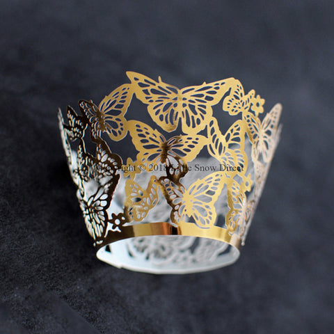 Metallic Gold Butterfly Laser Cut Cupcake Wrappers / Cases - 20 pcs