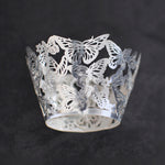 Metallic Silver Butterfly Laser Cut Cupcake Wrappers / Cases - 20 pcs