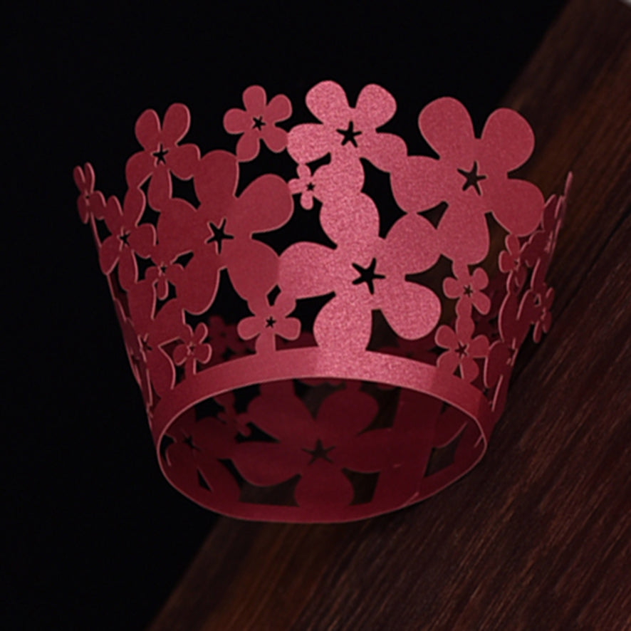 Dark Red Lace Flower Laser Cut Cupcake Wrappers / Cases - 20 pcs