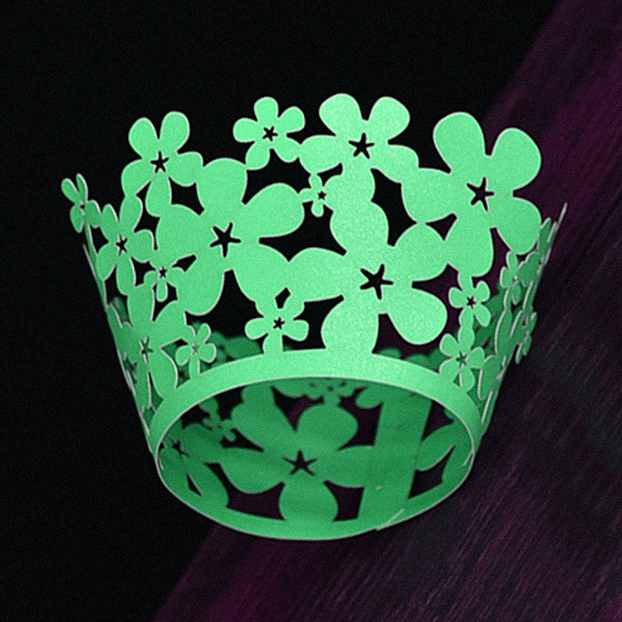 Green Lace Flower Laser Cut Cupcake Wrappers / Cases - 20 pcs