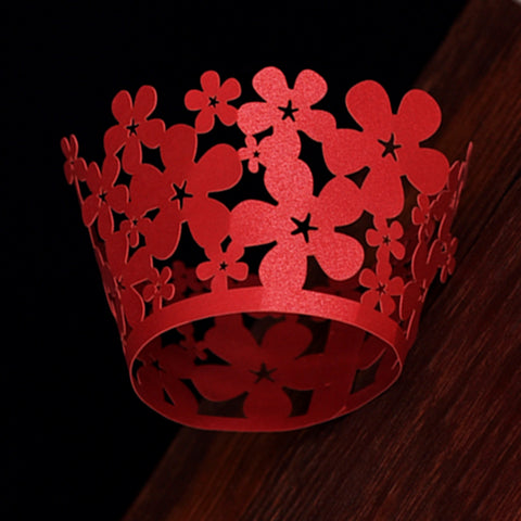 Red Lace Flower Laser Cut Cupcake Wrappers / Cases - 20 pcs