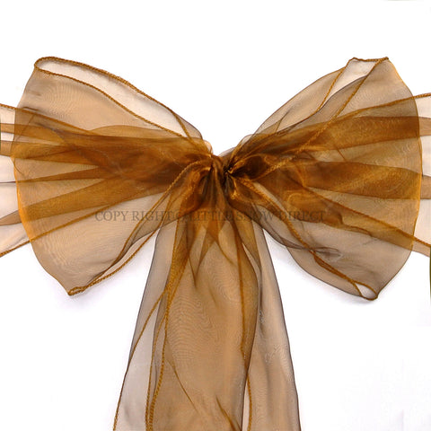 Golden Brown Organza Chair Sash Bows (Pack of 10)