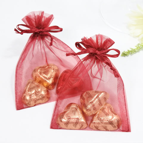 Dark Red Organza Favour Bags - Pack of 10