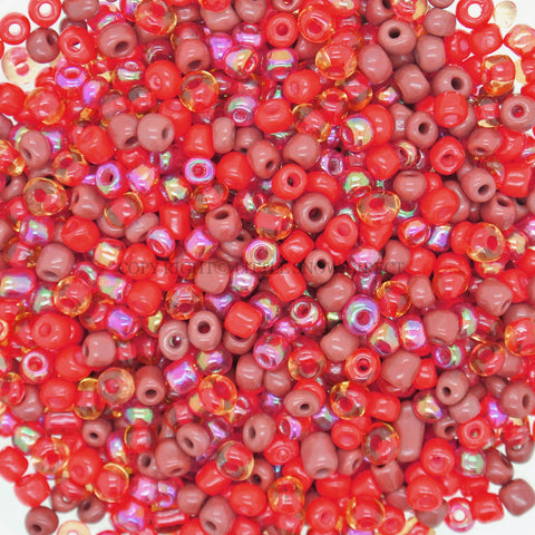 Red Mixed Shades Glass Seed Beads (50g)