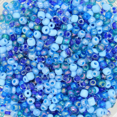 Blue Mixed Shades Glass Seed Beads (50g)