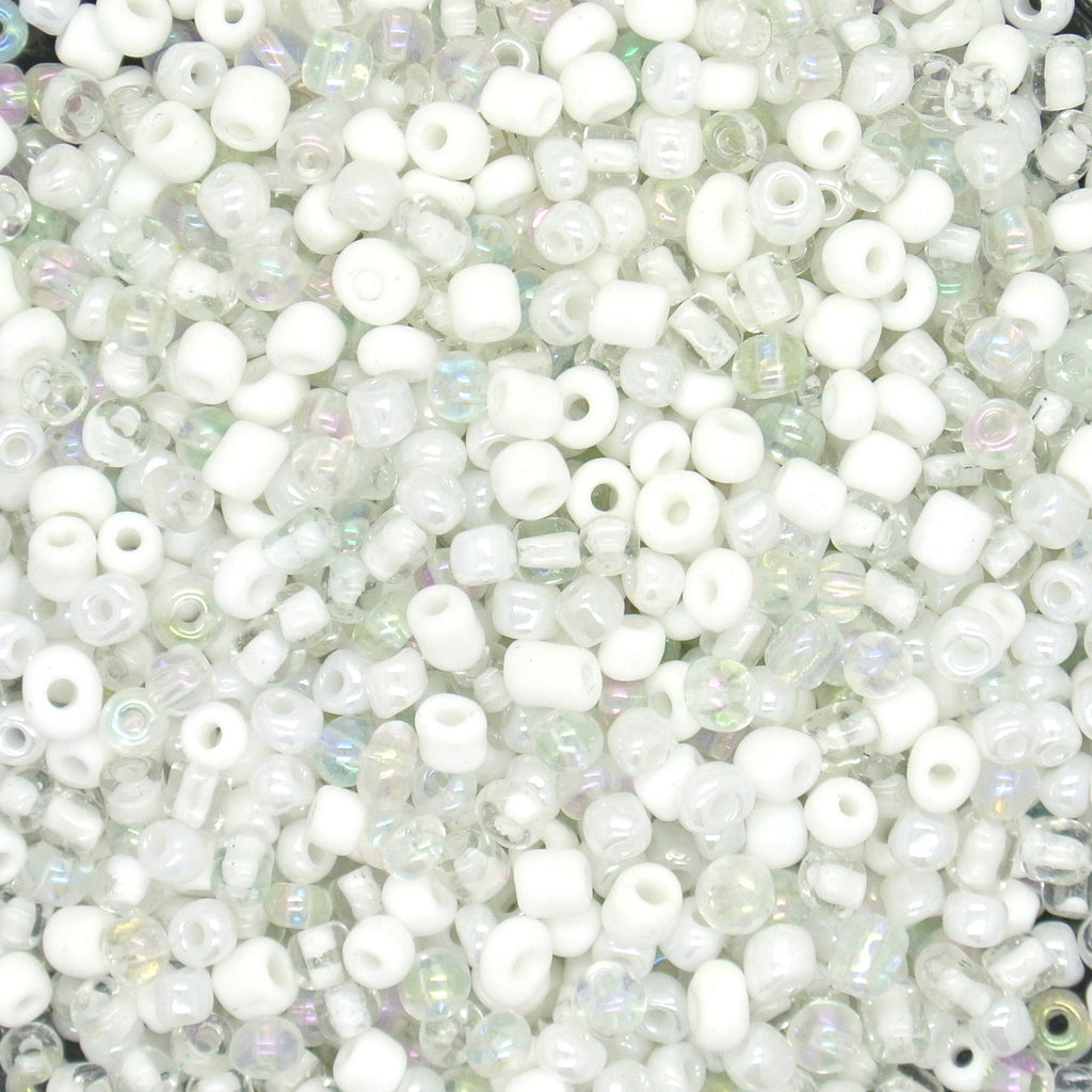 White Mixed Shades Glass Seed Beads (50g)