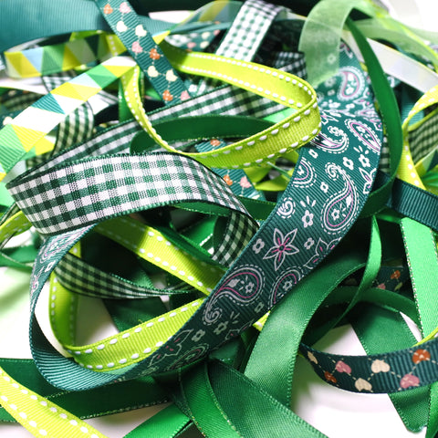 10 x 1 Metres Ribbon off cut Mixed bundle - Green Shade