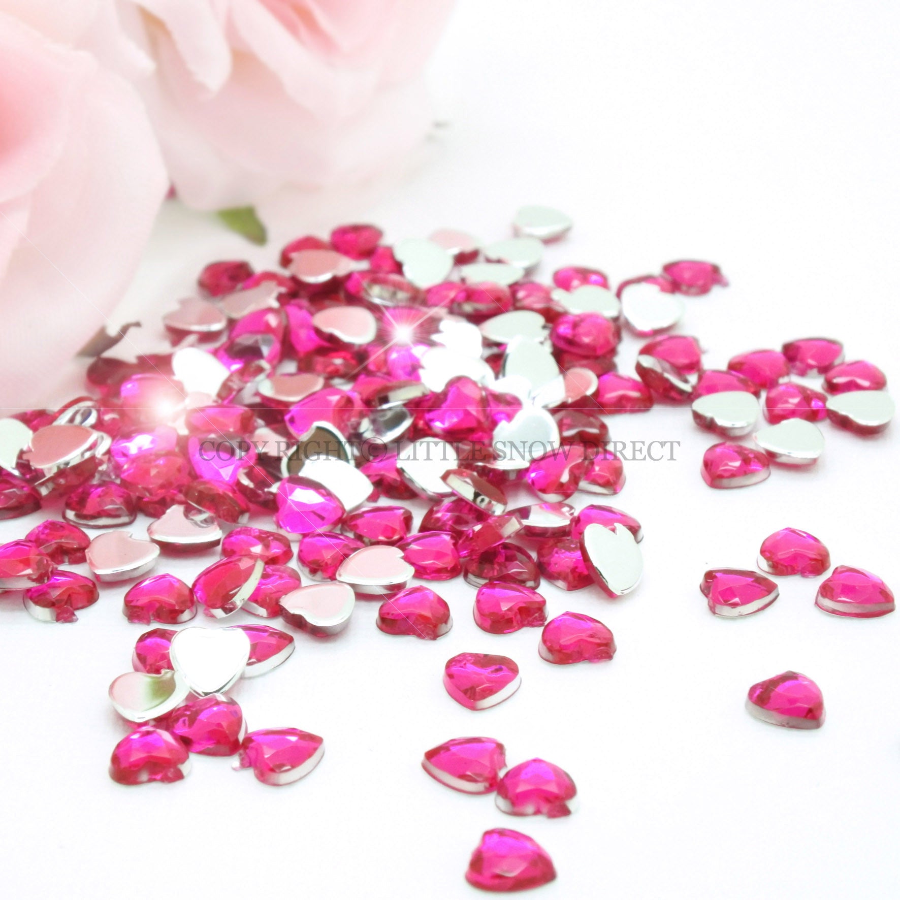 Hot Pink Heart Shaped Flat Back Rhinestone Gems