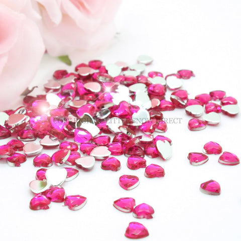 Hot Pink Heart Shaped Flat Back Rhinestone Gems