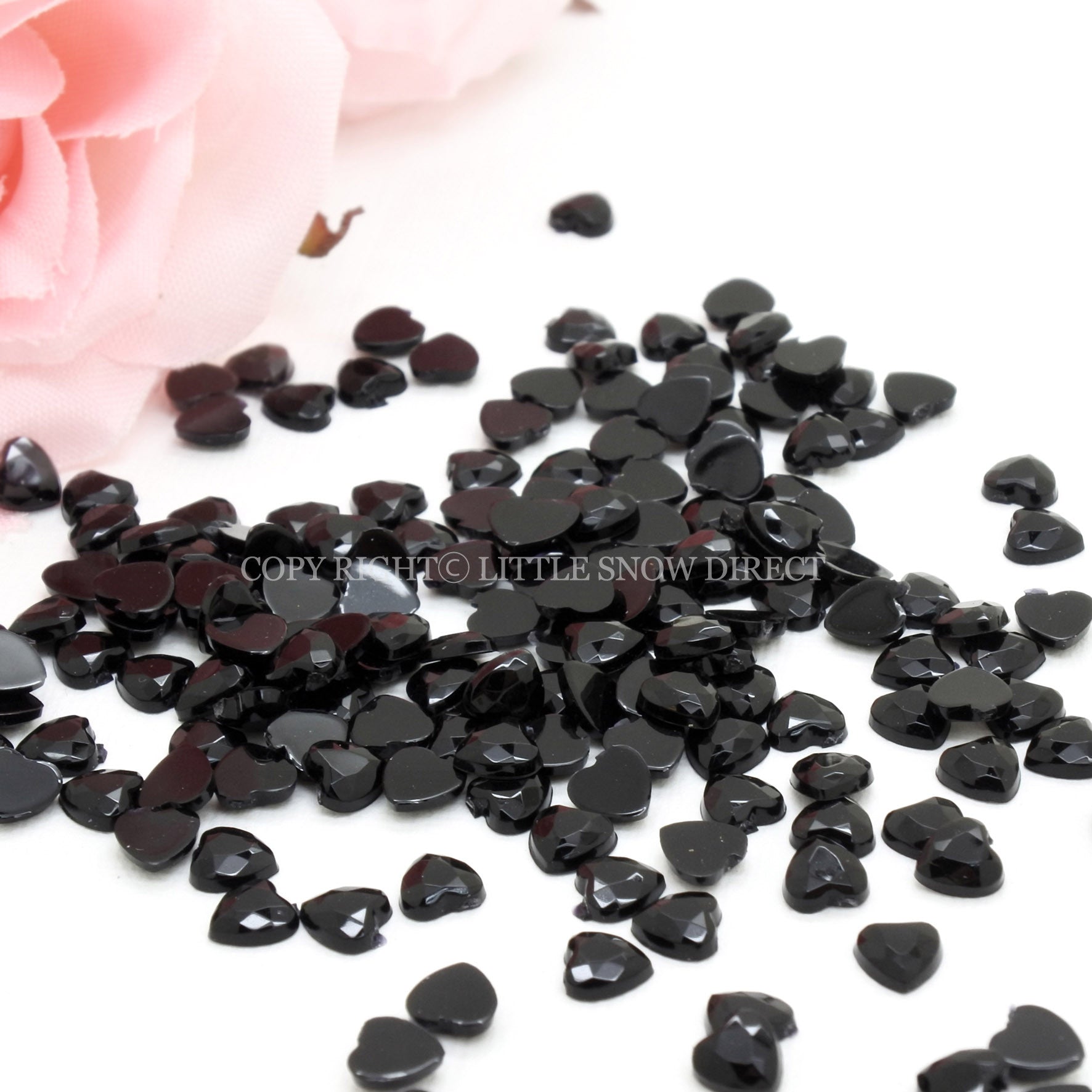 Black Heart Shaped Flat Back Rhinestone Gems