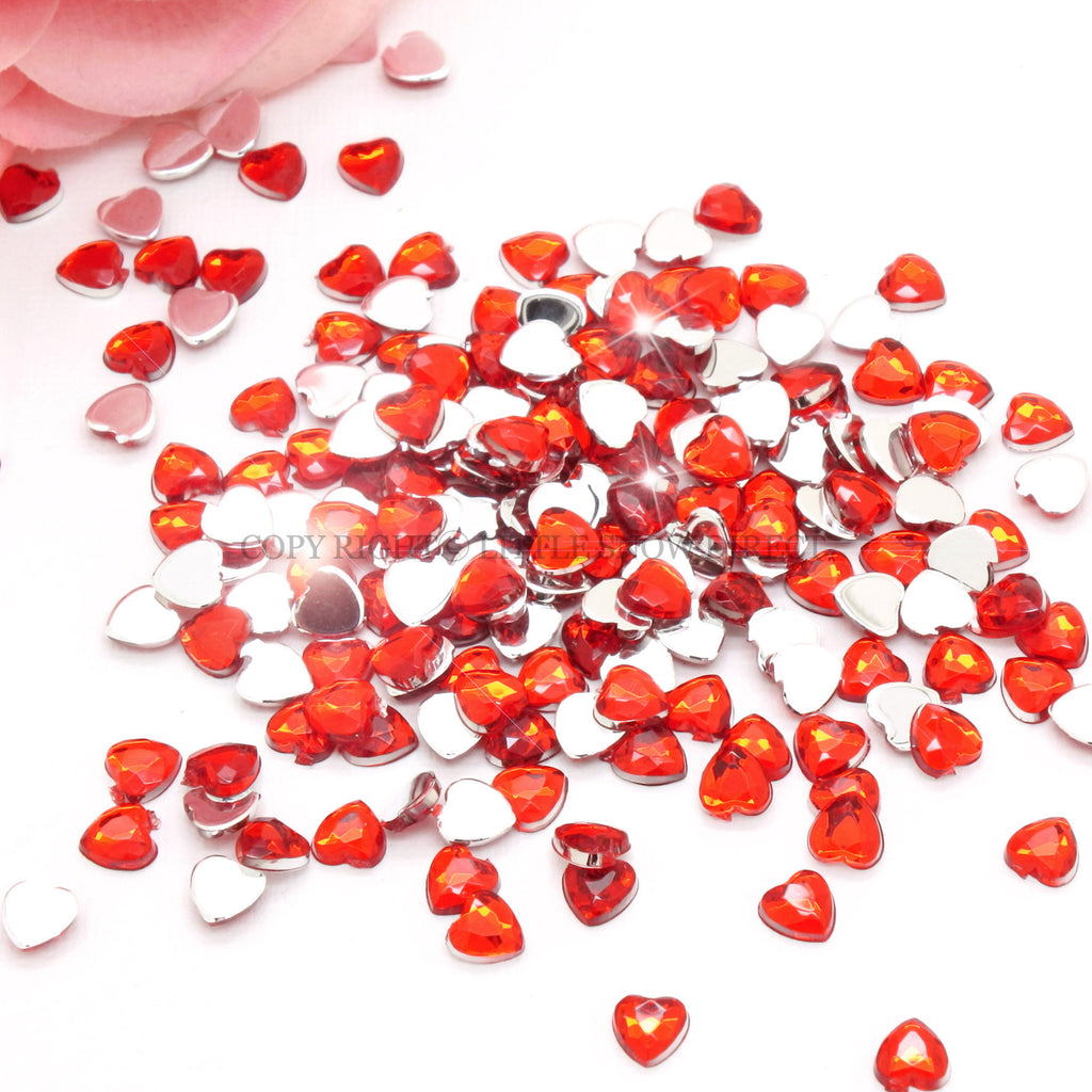 Red Heart Shaped Flat Back Rhinestone Gems