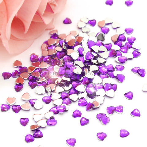 Purple Heart Shaped Flat Back Rhinestone Gems