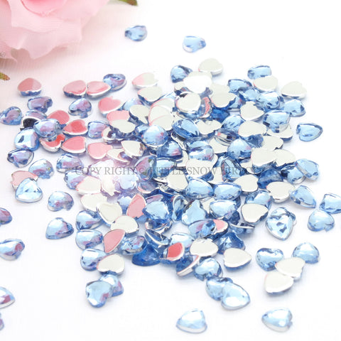 Baby Blue Heart Shaped Flat Back Rhinestone Gems