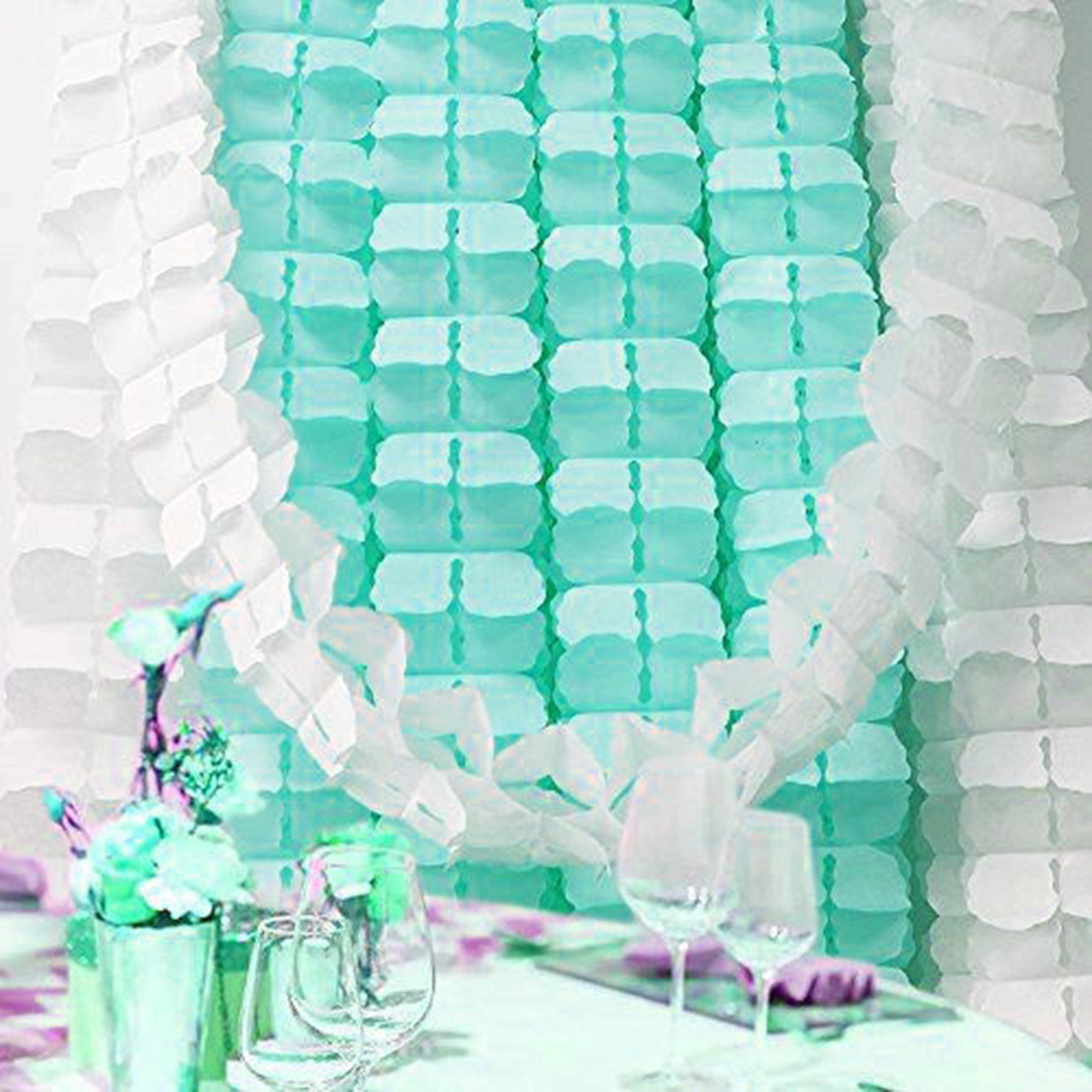 3.6m Four Leaf Clover String Tissue Paper Flower Garland Backdrop - Teal