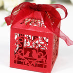 Red Love Bird Luxury Favour Boxes With Organza Ribbons - 20 pcs