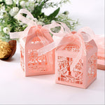 Rose Pink Love Bird Luxury Favour Boxes With Organza Ribbons - 20 pcs